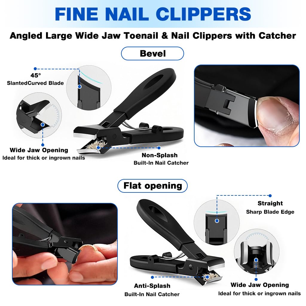 MAYCREATE Fingernail Toenail Clippers Set for Thick and Ingrown Nails with Ergonomic Stainless Steel Tools | 6 Piece Pedicure Kit for Men and Women