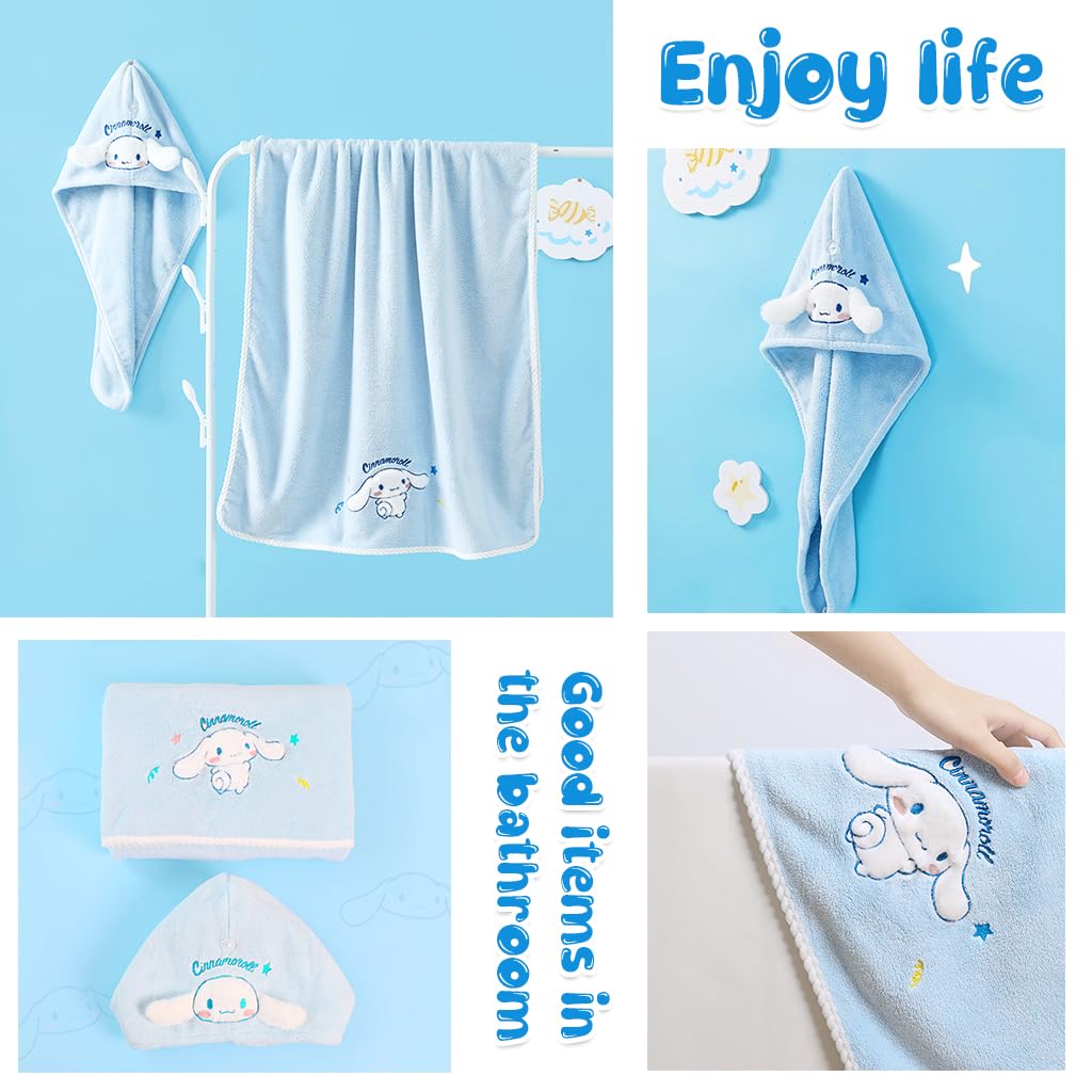 MAYCREATE Face Towels Set for Bath and Travel with Quick Dry Microfiber 70x140 cm | Cute Cartoon Design for Women and Girls