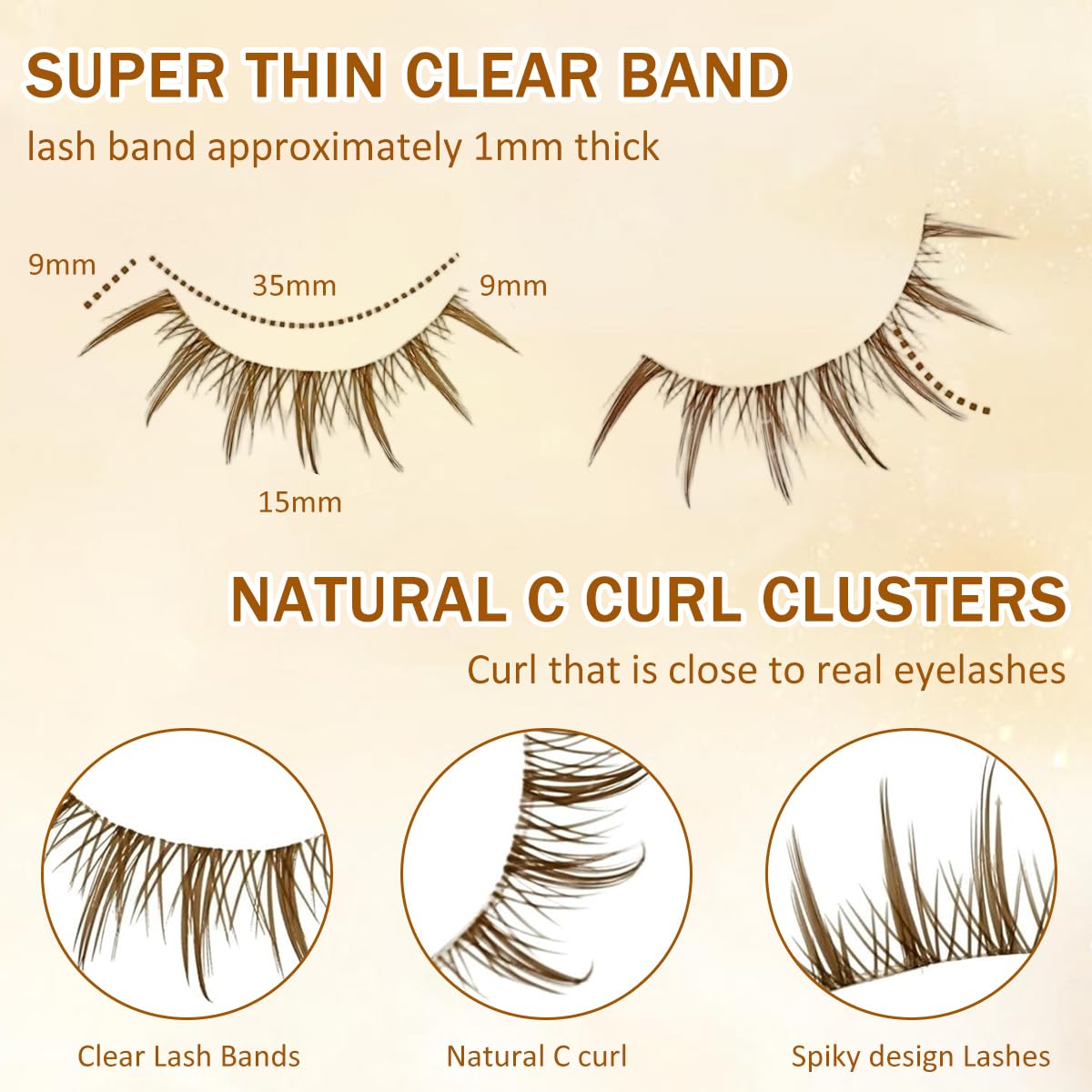 MAYCREATE® 10 Pairs Brown Lashes Natural Light Brown False Eyelashes Clear Band Faux 3D Mink False Eyelashes Natural Looking Fluffy Cat Eye Wispy Strip Lashes