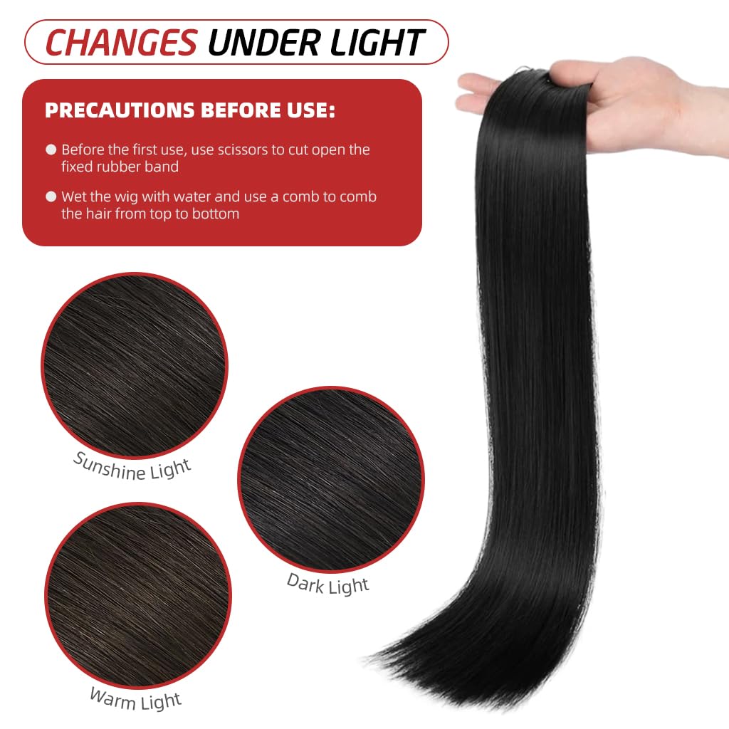 MAYCREATE 7Pcs Hair Extensions for WomenClip Type Black Straight Hair Extension Clips for Women Invisible Natural 22'' Long Seamless Hair Extensions Double Weft