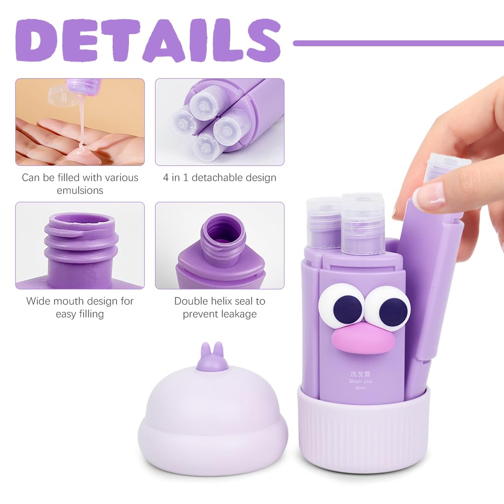 MAYCREATE Travel Bottles Set for Toiletries with Leak Proof Flip Up Lids and Modular 60ml Design | Silicone Containers for Shampoo and Lotion