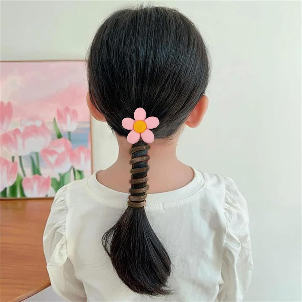 MAYCREATE 4Pcs Telephone Wire Hair Band for Girls Kids Hair Accessories for Girls braided Spiral Cute Flower Hair Ties Elastic Ponytail Maker Hairband Gift for Women, Girls