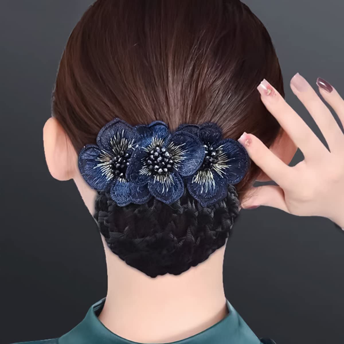 MAYCREATE Hair Snood Net for Women featuring Embroidered Flower Clip Mesh | 2 PCS for Work and Dance