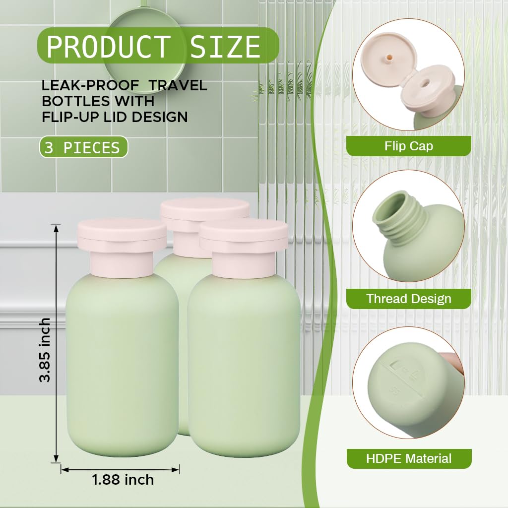 MAYCREATE Travel Bottle Kit for Toiletries with Leakproof Flip Lid | 3pcs 100ml Soft PE Squeeze Bottles