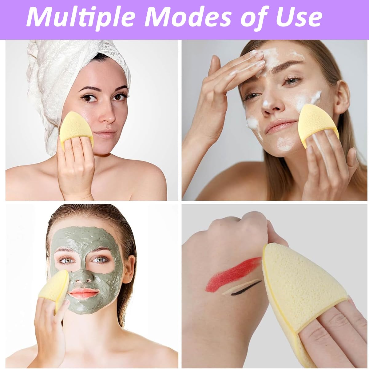 MAYCREATE Facial Sponge for Deep Cleansing and Makeup Removal featuring Finger Sleeve Grip | 6pcs Reusable Plant-Based Pads 7x9.7cm