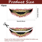 MAYCREATE® 10 Sheet Halloween Temporary Tattoo for Women Men 3D Realistic Face Tattoo Sticker Waterproof Vampire Cosplay Makeup Horror Smile Mouth Tattoo Sticker