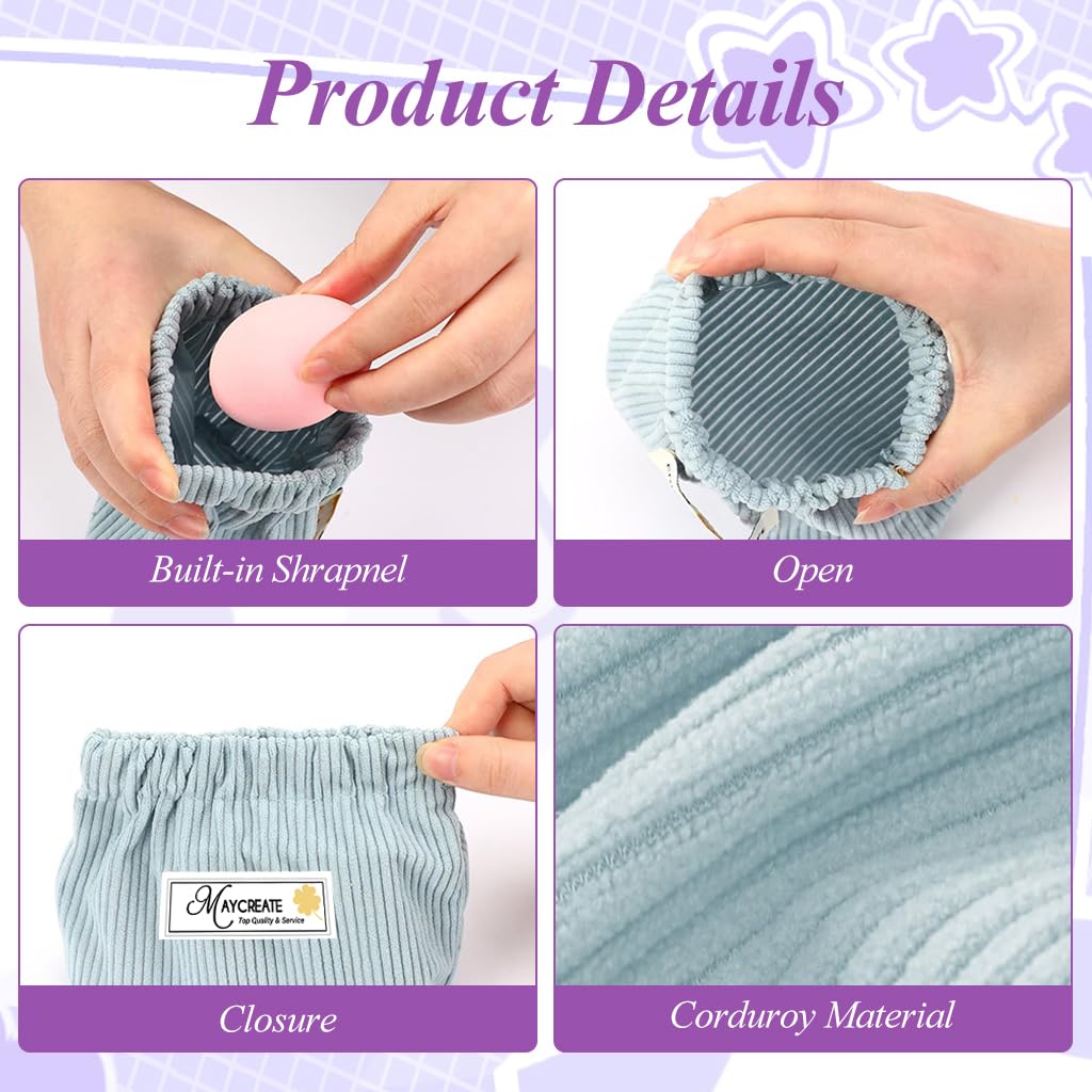 MAYCREATE Corduroy Storage Pouch Set for Travel with Easy Squeeze Open Closure 13×5×12 cm | Jewelry and Coin Organizer Bags