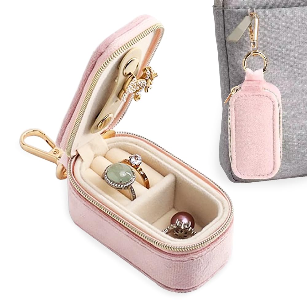 MAYCREATE® Mini Travel Jewelry Case 2-in-1 Ring Holder Keychain Organizer Portable Clutch for Earrings/Necklace Party & Vacation Daily Storage Bag Gift for Women
