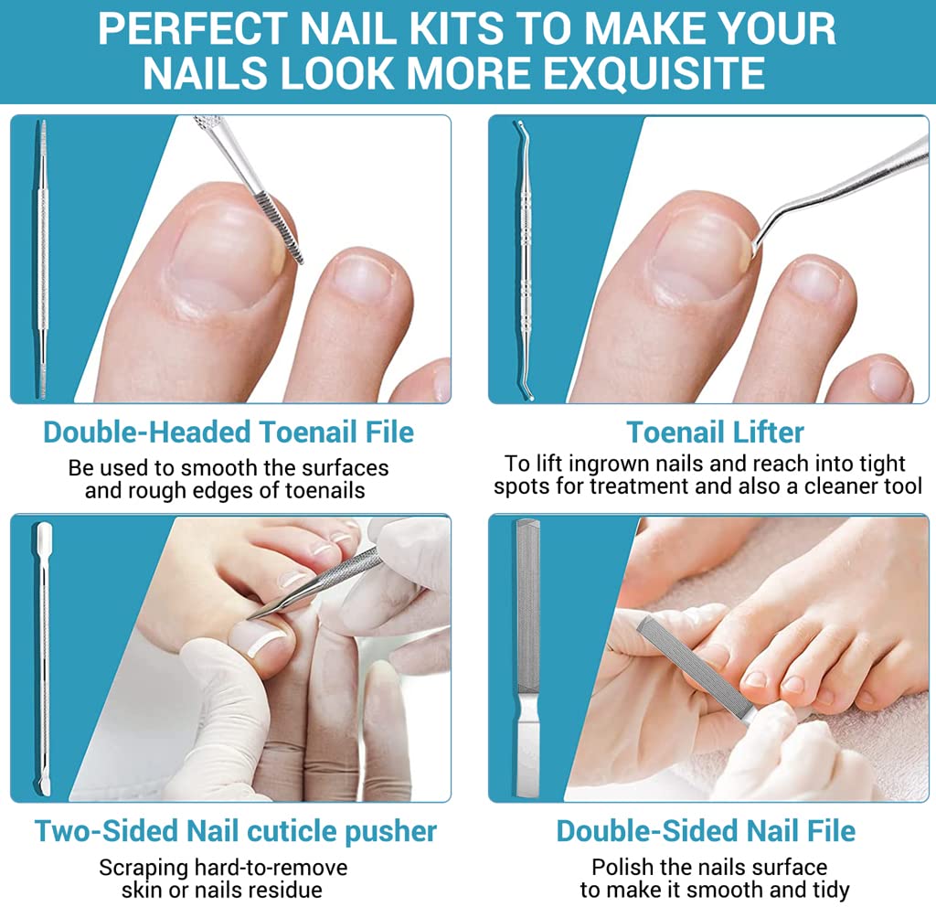 MAYCREATE Ingrown Toenail Clippers for Thick Nails with Ergonomic Handle featuring 9PCS Stainless Steel Tools | for Men and Seniors Pedicure Care