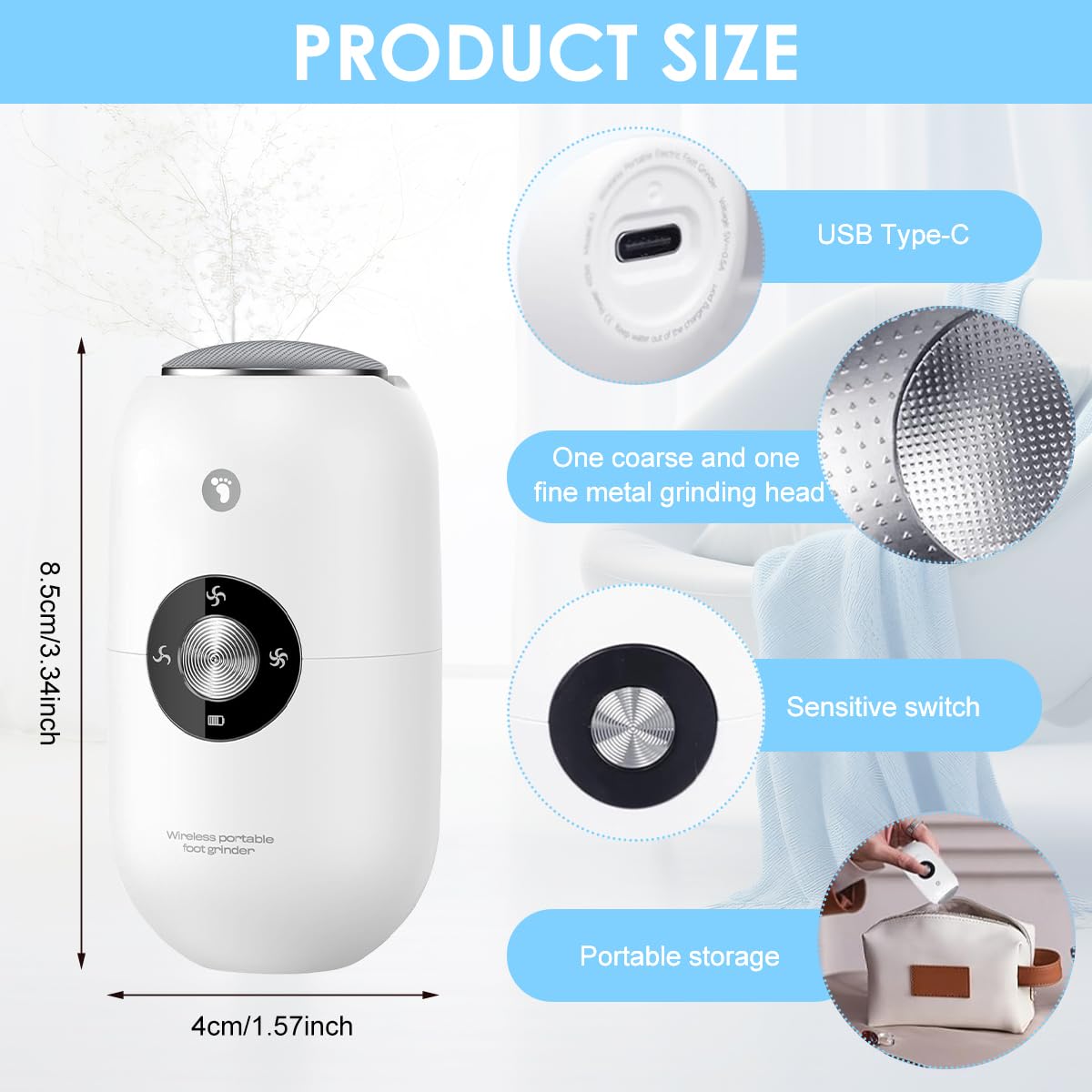 MAYCREATE Electric Foot Callus Remover for Pedicure Care with 3 Speeds and Pressure Sensor | USB Rechargeable Stainless Steel Tool