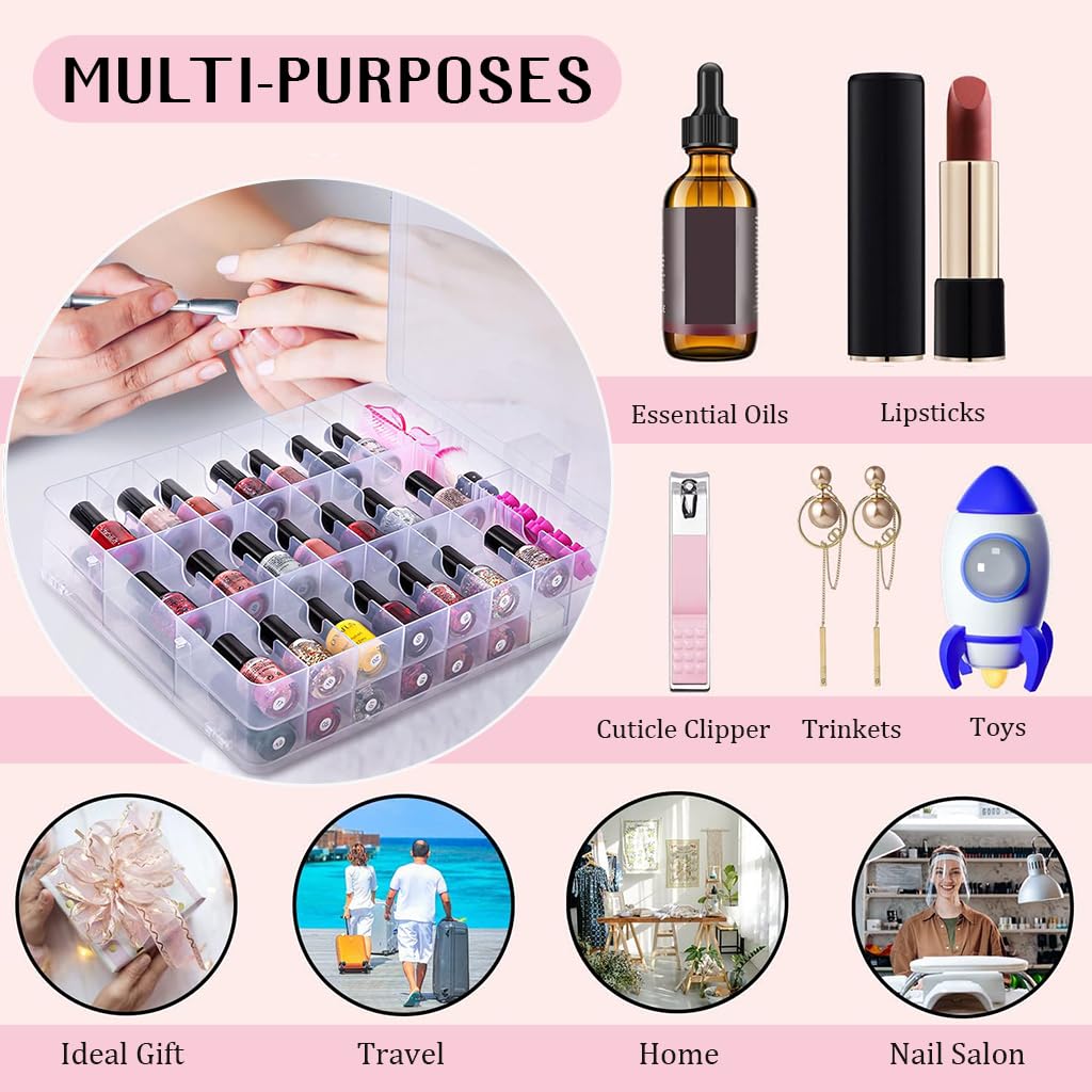 MAYCREATE Organizer Case for Makeup and Nail Polish with 48 Compartments and Clear Double Sided Lids