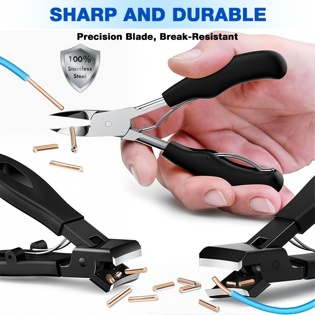 MAYCREATE Fingernail Toenail Clippers Set for Thick and Ingrown Nails with Ergonomic Stainless Steel Tools | 6 Piece Pedicure Kit for Men and Women