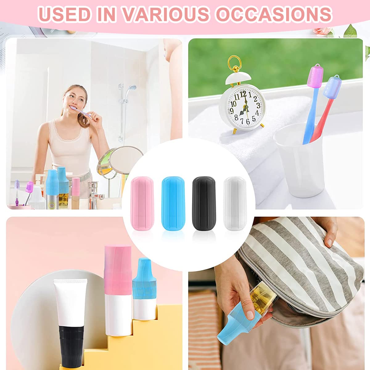 MAYCREATE Leak Proof Sleeves for Travel Bottles 24pcs with Elastic Silicone Seal | Reusable Toiletry Covers