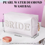 MAYCREATE Bride Makeup Pouch for Weddings featuring Pearl Rhinestones and Zipper Closure 20.5x8x12.5cm