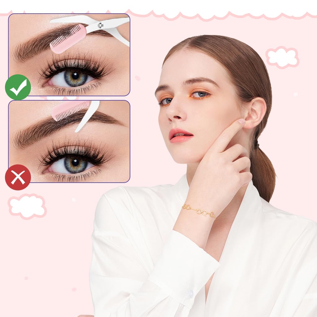 MAYCREATE 3Pcs Eye Brow Scissor Eyebrow Removal Tweezer Eyebrow Trimmer Razor Facial Hair Shaper Eyebrow Trimming Make Up Tool with PU Leather Case Shave and Hair Removal, Pink
