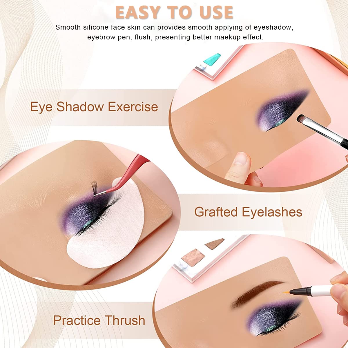 MAYCREATE Makeup Practice Face Board for Eye and Eyebrow Training with 3D Silicone Skin | Reusable Dummy Face for Beginners