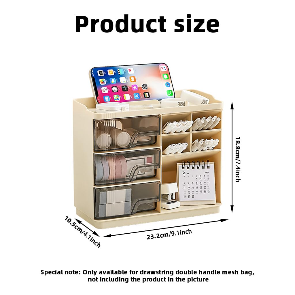 MAYCREATE Desk Organizer for Makeup and Stationery featuring Triple Drawer System | 23.2x11x19.4 cm Multi‑Compartment Storage Box