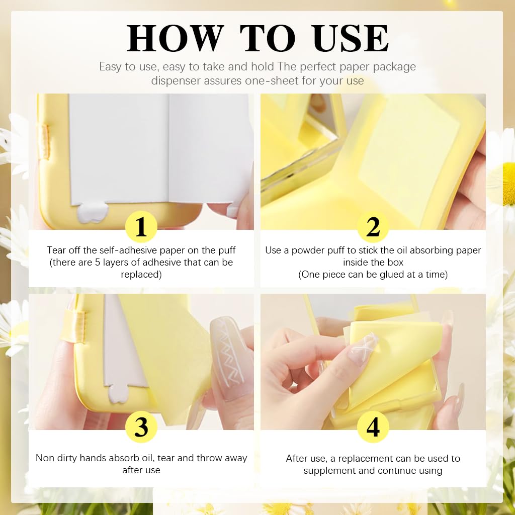 MAYCREATE Blotting Paper for Oily Skin with Built in Mirror and Puff | 200pcs Natural Linen Sheets