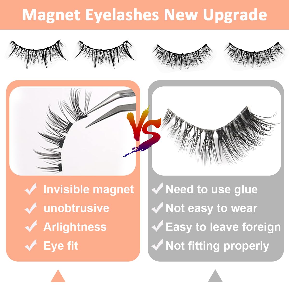 MAYCREATE® 2Pair Magnetic Eyelashes with Applicator Wispy Magnetic Lashes Natural Look Reusable Magnetic Eyelashes No Glue Needed Magnetic False Eyelashes Cat Eye Lashes All Day Comfort