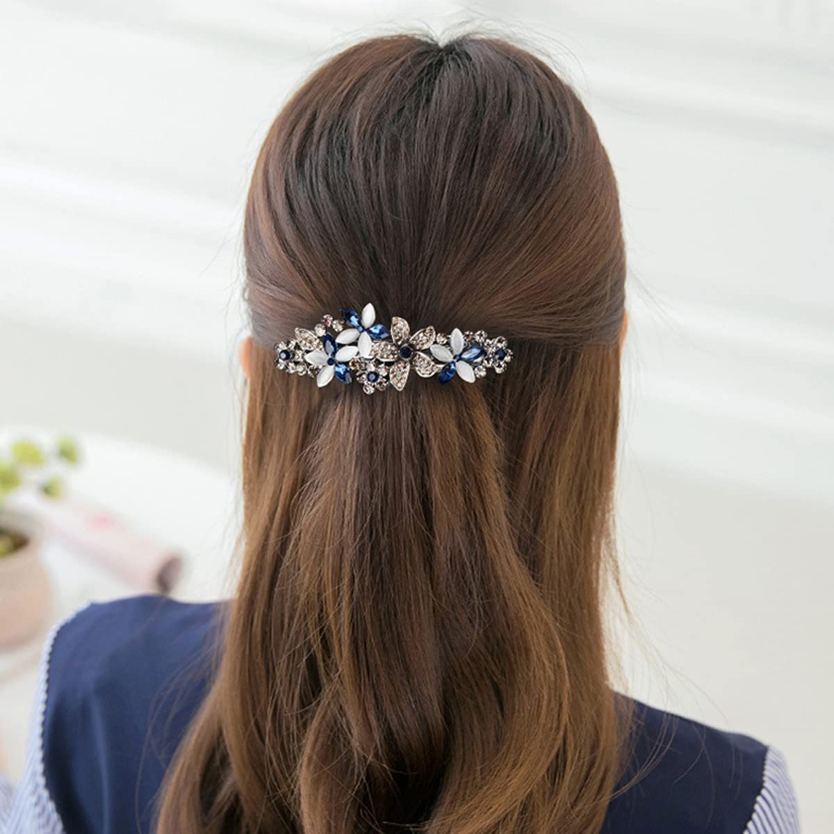 MAYCREATE Opal Rhinestone Hair Clip for Women with Spring Clip Design and Alloy Body | 8.6×2.9 cm Elegant Floral Barrette for Girls