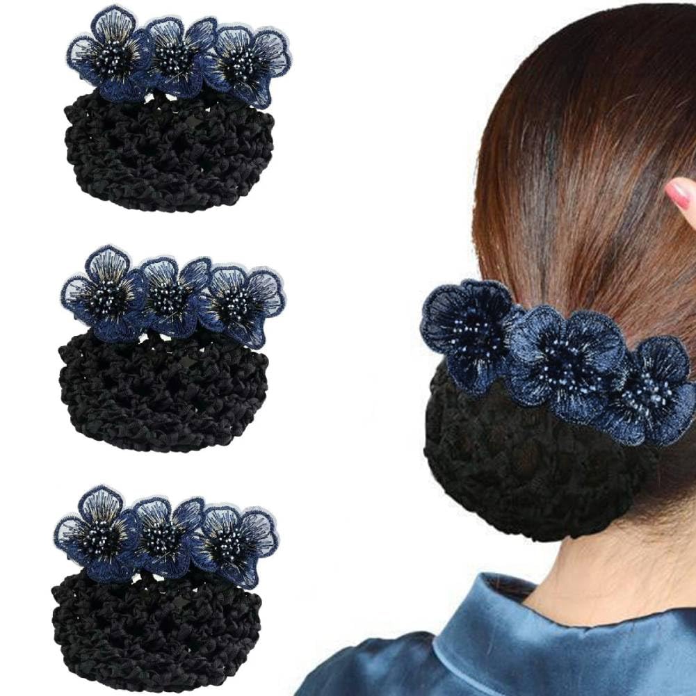 MAYCREATE Hair Snood Net for Work and Dance with Alloy Spring Clip Knit Mesh Cover 3 PCS