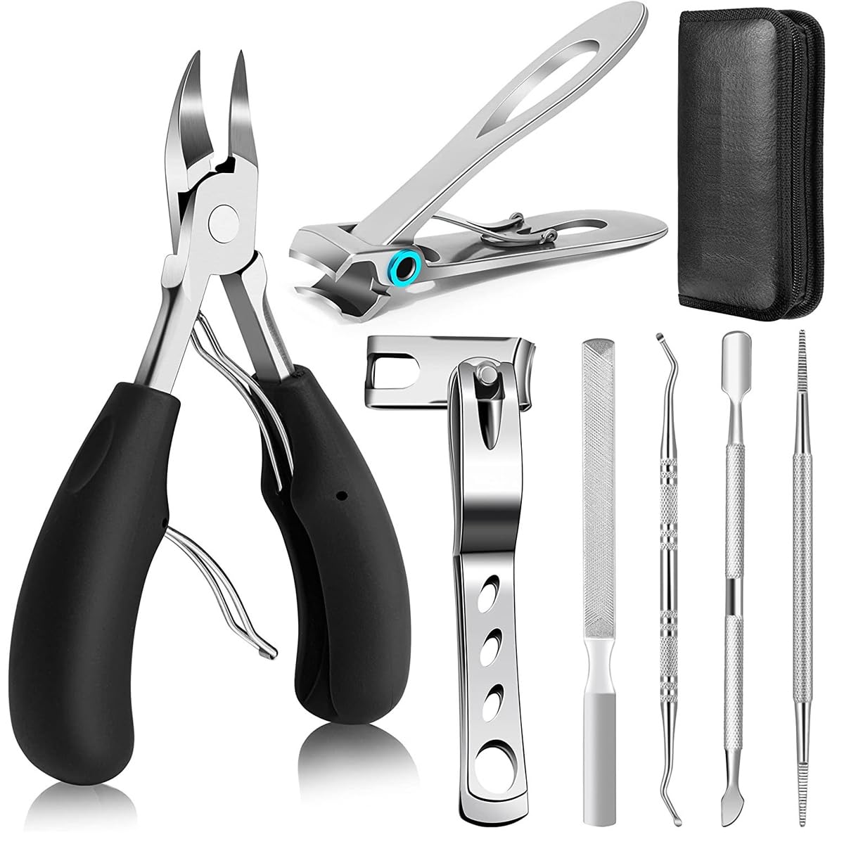 MAYCREATE Toenail Clipper Kit for Ingrown and Thick Nails with Rotatable Clipper | 7pcs Stainless Steel Set for Men and Women