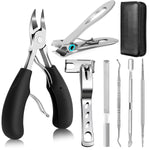 MAYCREATE Toenail Clipper Kit for Ingrown and Thick Nails with Rotatable Clipper | 7pcs Stainless Steel Set for Men and Women
