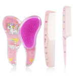 MAYCREATE Girls Hair Brush Set for Detangling and Styling with 3 Pieces | Cute Unicorn Pink