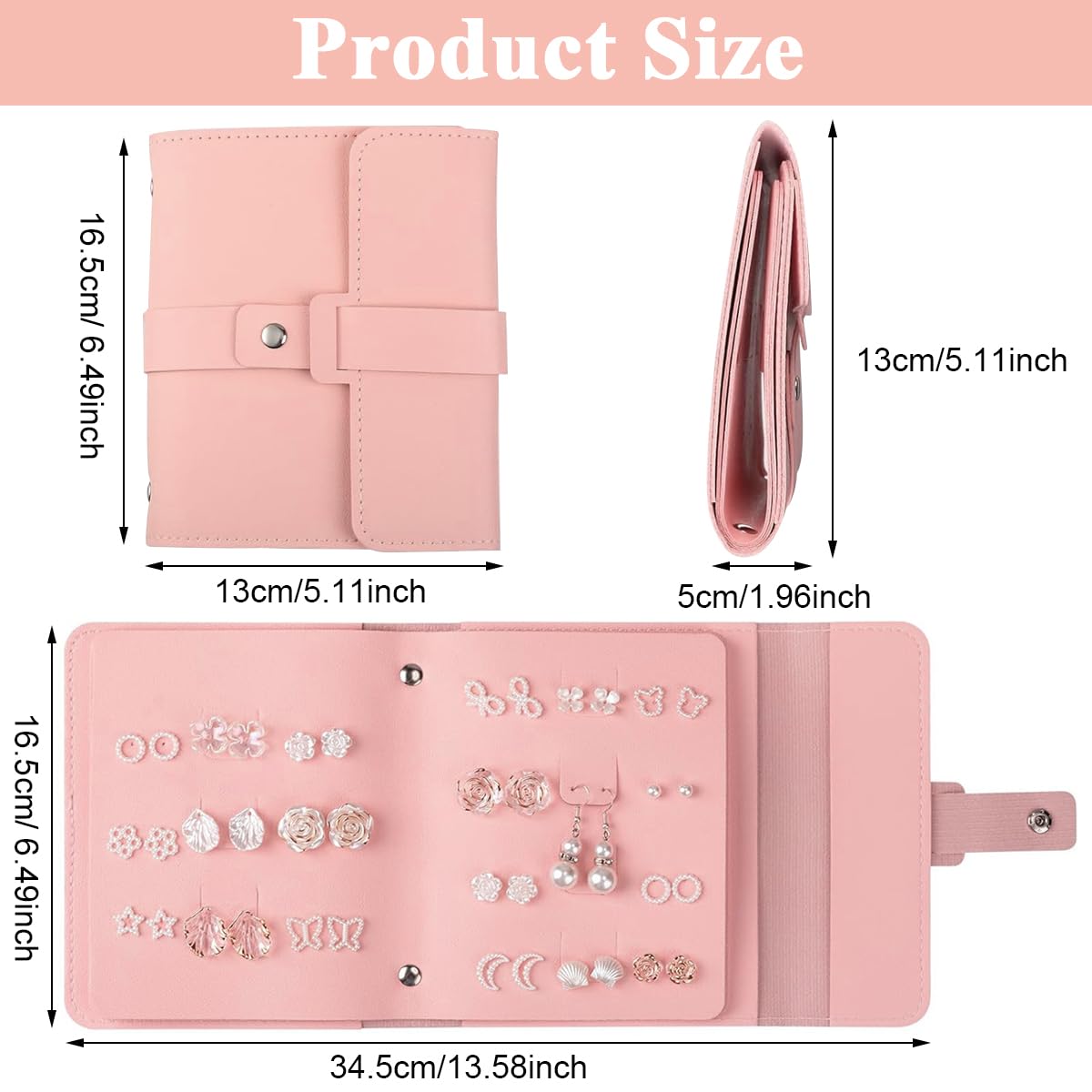 MAYCREATE Earring Organizer for Travel with Foldable Book Design and 42 Pair Capacity | PU Leather Case