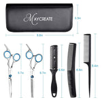MAYCREATE Hair Cutting Scissors Kit for Professionals with 6.7 in Blades and Screw Tension | 9 Pcs Stainless Steel Set for Men and Women