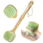 MAYCREATE Silicone Back Scrubber for Shower with Dual Sided Bristles and Wooden Handle | Green