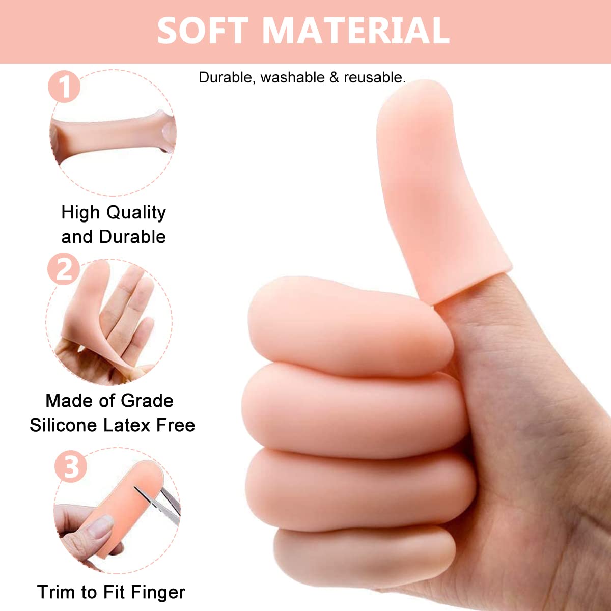 MAYCREATE Finger Protection Gel Support for Cracked or Arthritic Fingers 30 pcs | Soft Silicone Reusable Covers