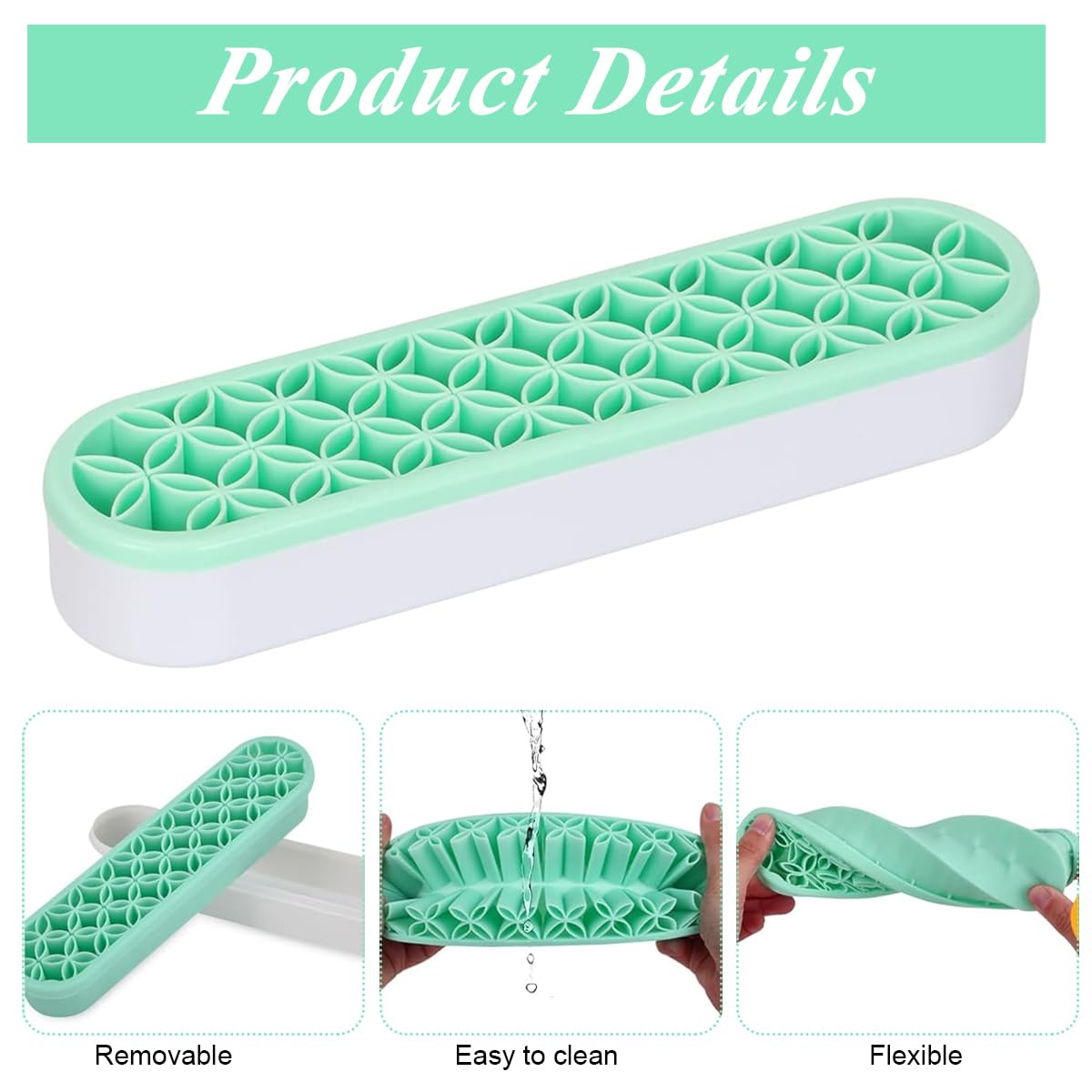 MAYCREATE Makeup Brush Organizer for Dressing Table with 21x5x3.5 cm Multi Slot Silicone Stand | Space Saving Green Storage and Drying Holder