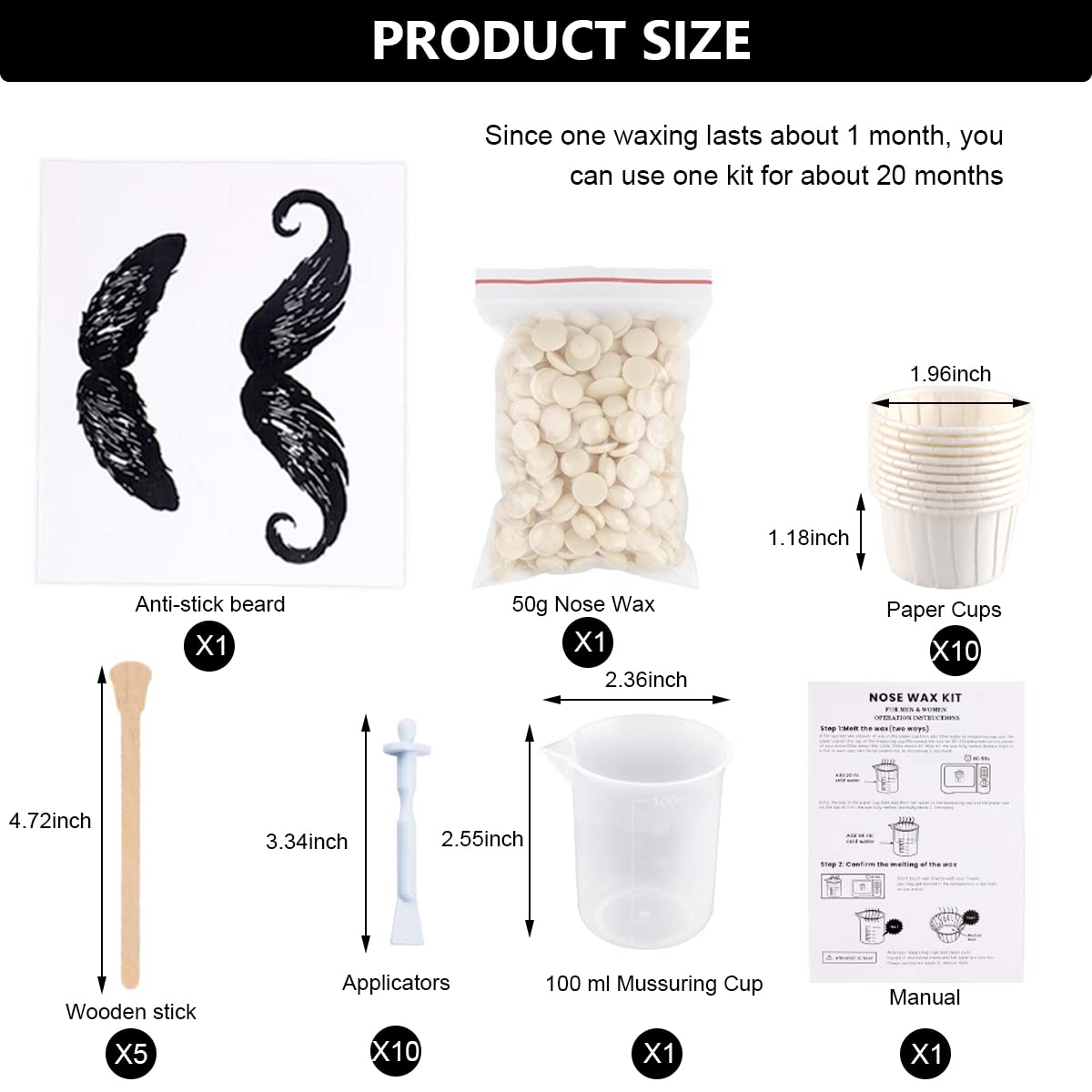MAYCREATE Nose Wax Kit for Men and Women with 50g Wax 10 Applicators and Cups | Facial Hair Removal