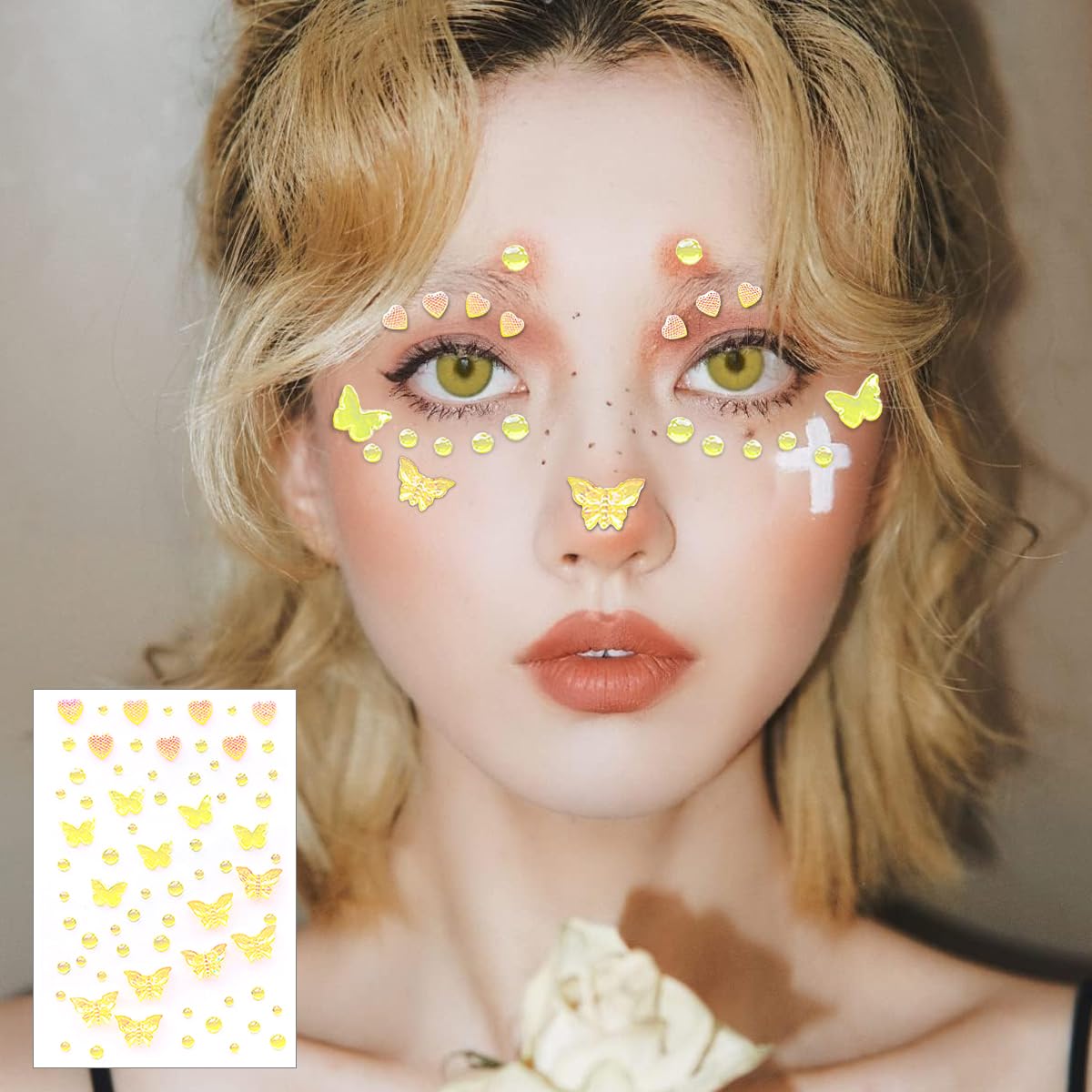 MAYCREATE Face Stickers for Makeup and Hair with 14 Sheets of 3D Crystal Butterflies | Self-Adhesive Acrylic Rhinestones for DIY Crafts and Festivals