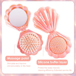MAYCREATE Portable Comb for Travel with Built-In Mirror and Scalp Massage Brush | Pink Seashell
