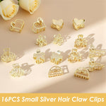 MAYCREATE Hair Claw Clips for Women with Strong Grip Teeth featuring 8 Designs 16 Pcs Gold Set