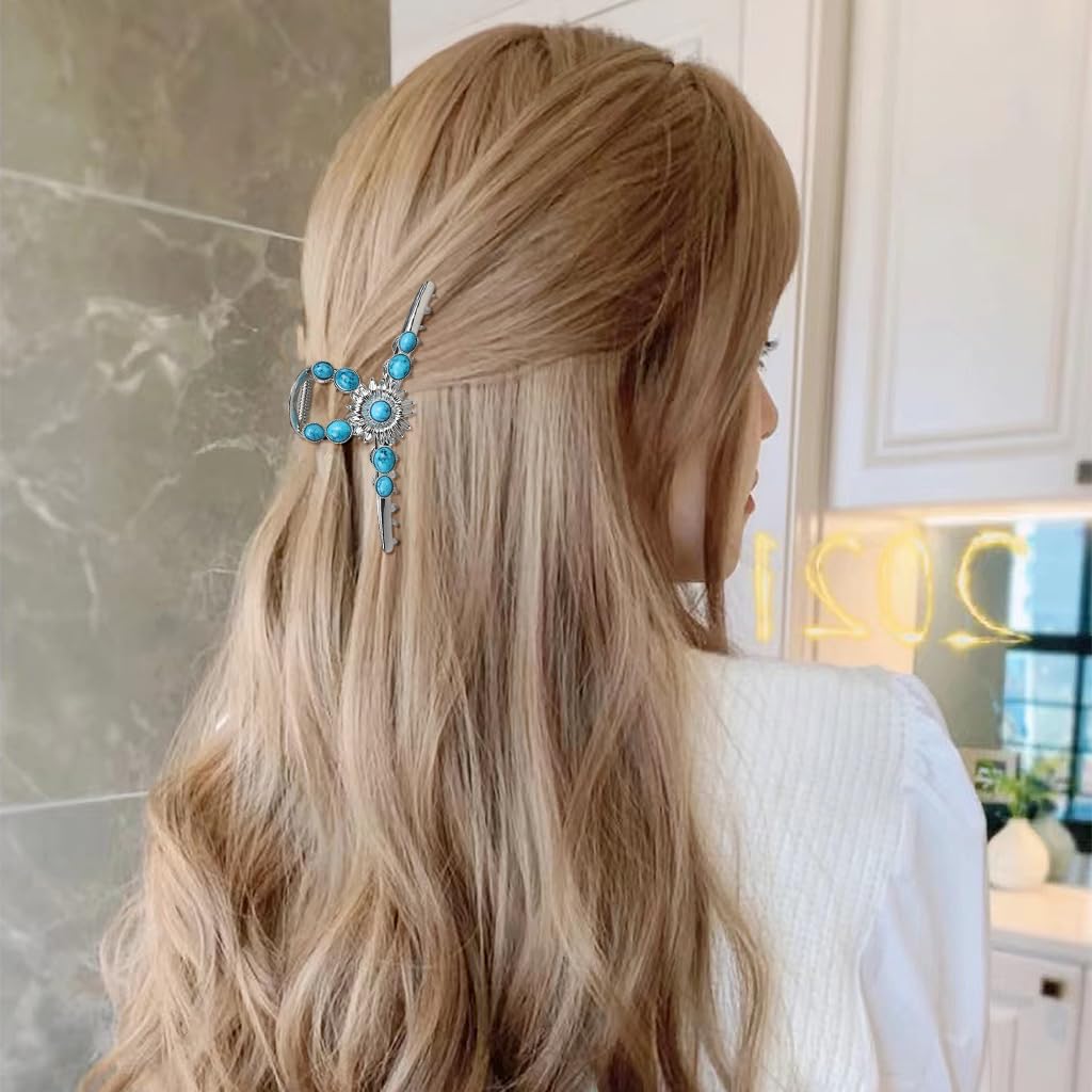MAYCREATE Claw Clips for Women with 4.53 in Metal Base and Secure Spring Clasp | Faux Turquoise Hair Accessory