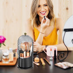 MAYCREATE Makeup Brush Holder Organizer for Vanity with 4 Compartments and 360° Rotating Lid | White 11×23cm Dustproof Storage Case