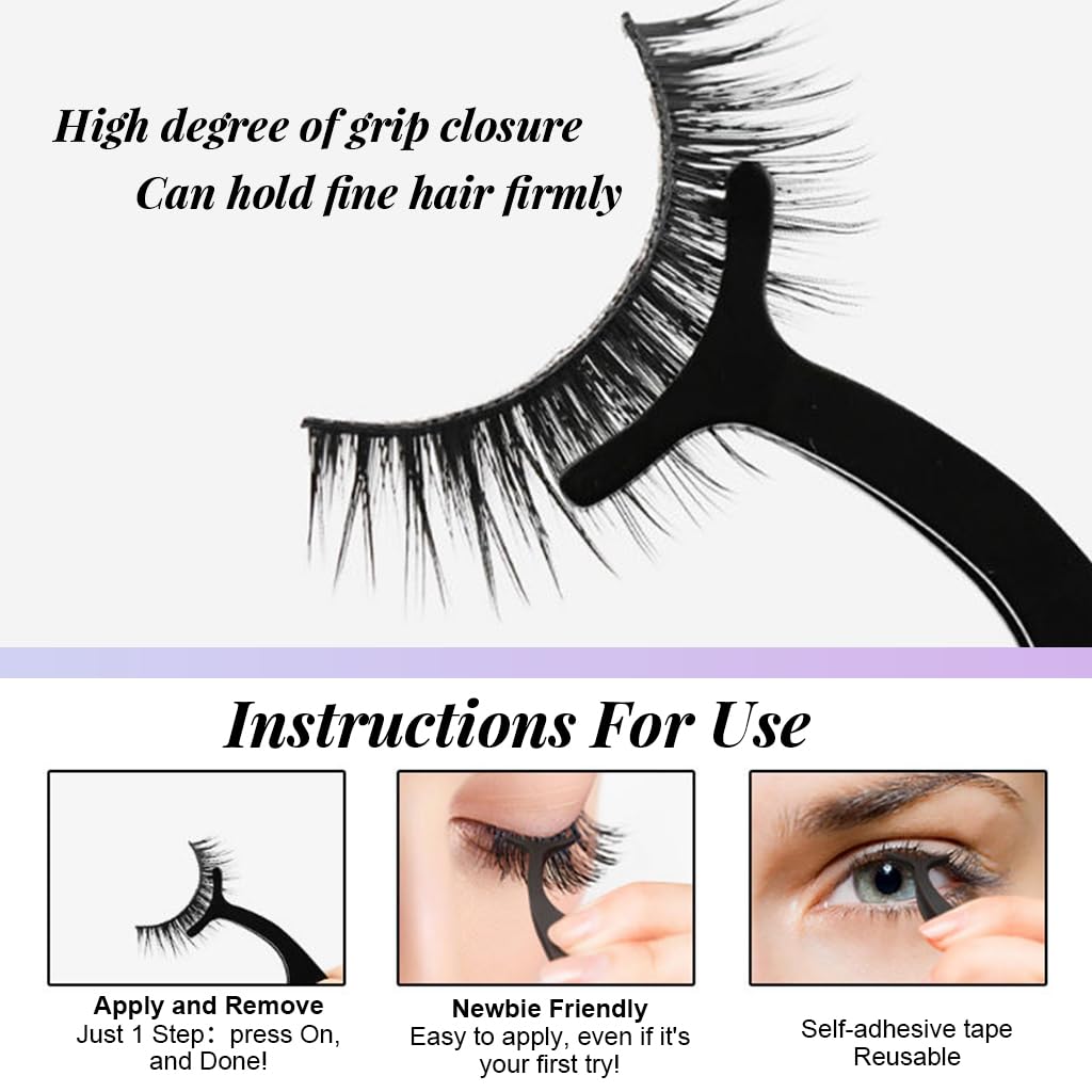 MAYCREATE 3 Pairs Self Adhesive Eyelashes No Glue Needed False Lashes Natural Look Lash Extensions Reuseable Self Adhesive Lashes Waterproof Wispy Fluffy Lashes with Tweezer