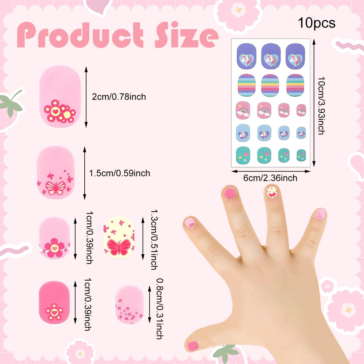 MAYCREATE Nail Stickers for Kids with 10 Colorful Cartoon Sheets and Self‑Adhesive Design | Safe Waterproof Fun for Girls