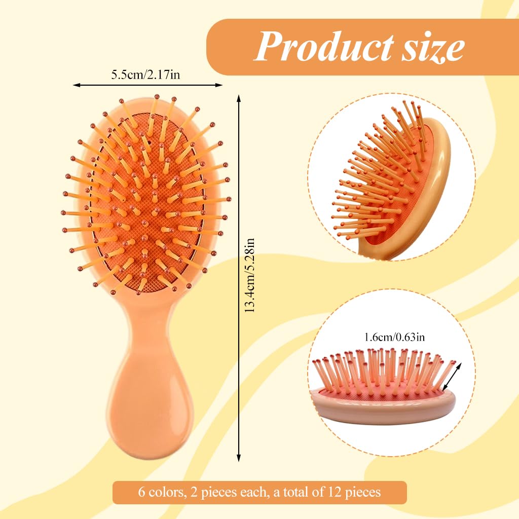 MAYCREATE 12 Pieces Mini Wet Hair Brush, Travel Detangling Brush, for Most Hair Types, with Ease Knots Without Tears or Breakage