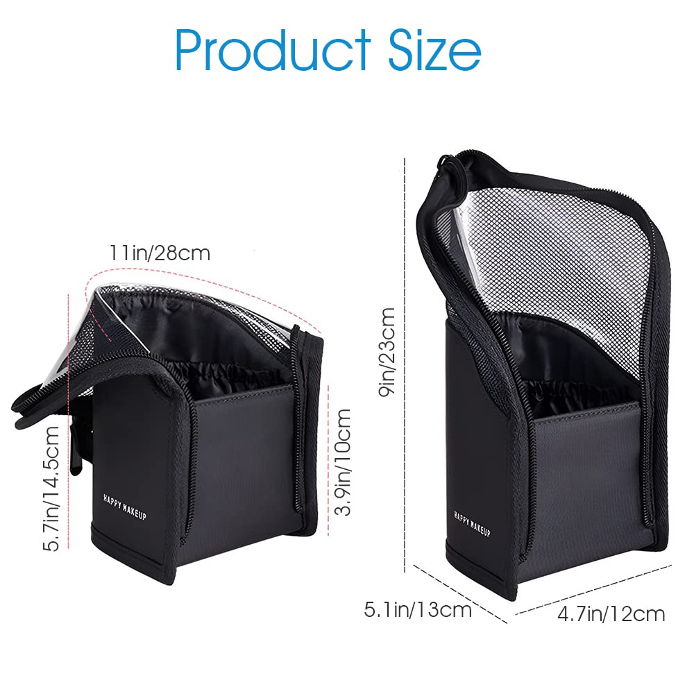 MAYCREATE Makeup Pouch for Travel featuring 2 in 1 Stand Up Holder and Oxford Cloth Design | Black