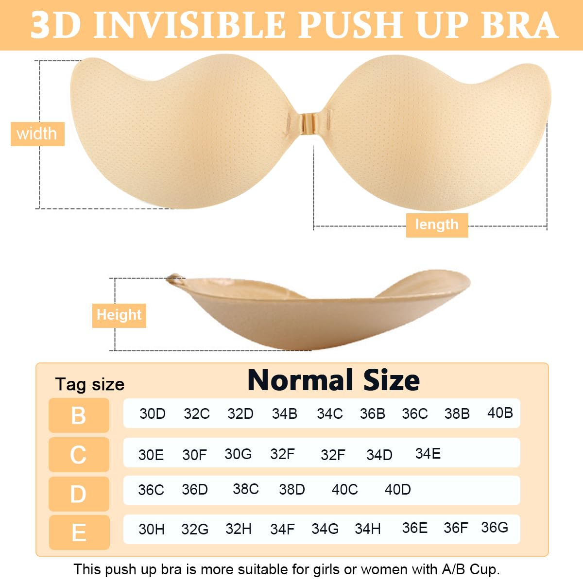 MAYCREATE Silicone Stick On Bra for Backless Dresses with Quick Hook | Apricot Push Up