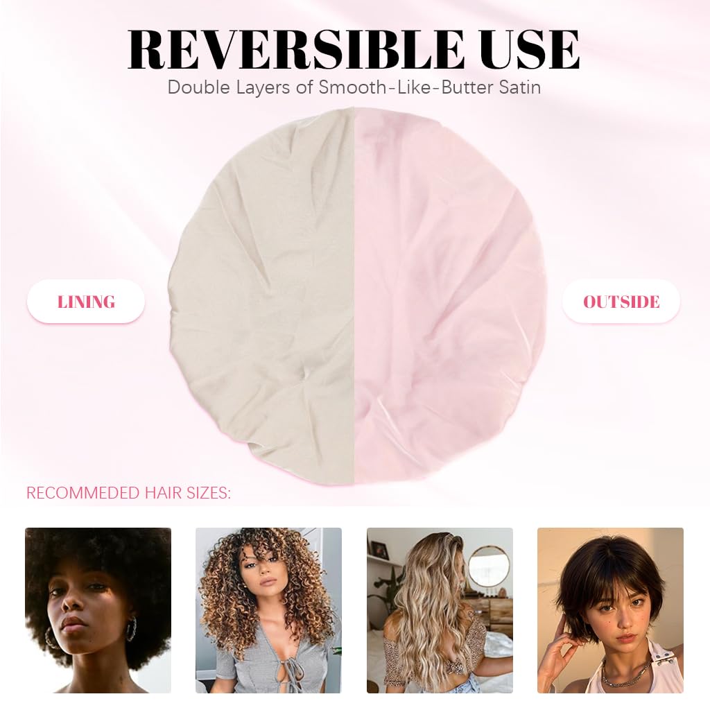 MAYCREATE Silk Bonnet for Sleeping with Adjustable Stretch Headband and 1 Scrunchie | Double‑Sided Satin Cap for Women Hair Protection