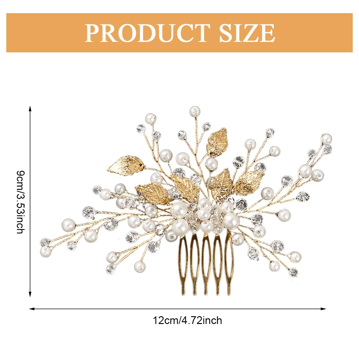 MAYCREATE Bridal Hair Comb for Wedding Hairstyles with 5.5 in Design featuring Crystal Pearl Gold Leaf | Elegant Accessory for Women and Girls