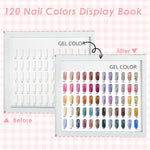 MAYCREATE Nail Color Chart Display Book with 120 False Nail Tips for Salon and Home Use | Pink Hard Cover Organizer for Professional Nail Artists