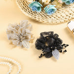 MAYCREATE Scrunchie Hair Bands for Women with Beaded Organza Flowers | 2PCS Black and Golden Rose Set