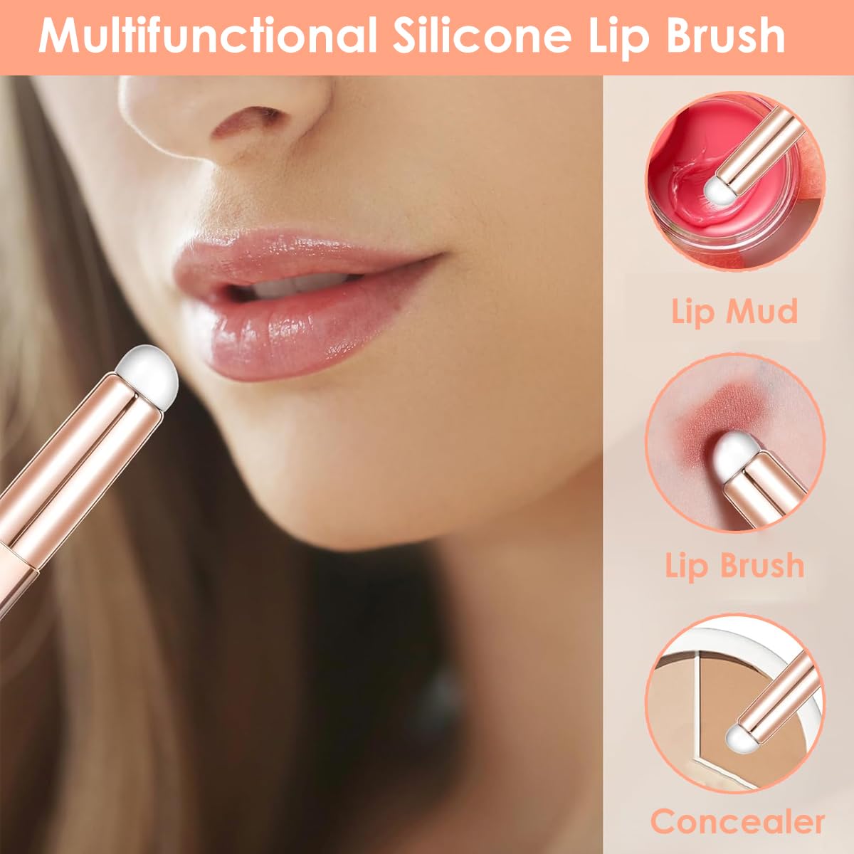 MAYCREATE Silicone Lipstick Brush for Lipstick Gloss and Balm | 3Pcs Reusable Set with Fine Bristles and Protective Caps