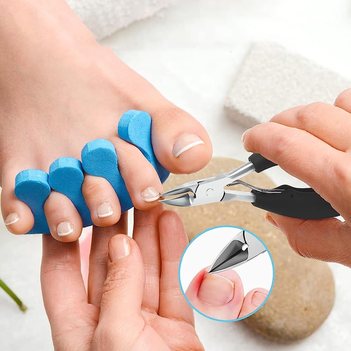 MAYCREATE Toenail Clipper Kit for Ingrown and Thick Nails with Rotatable Clipper | 7pcs Stainless Steel Set for Men and Women